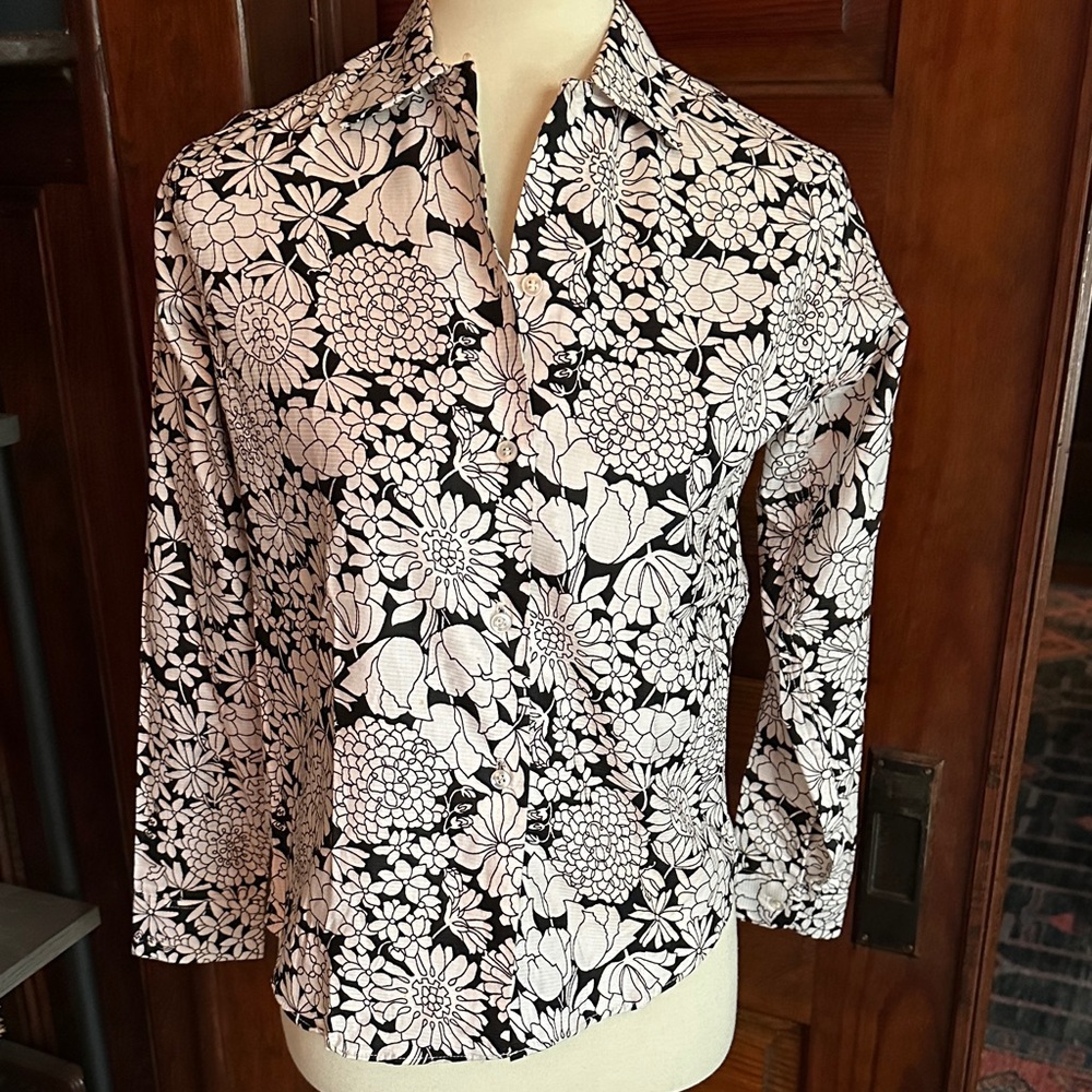 VINTAGE 70s Cos Cob Graphic Floral Button Down Sz S